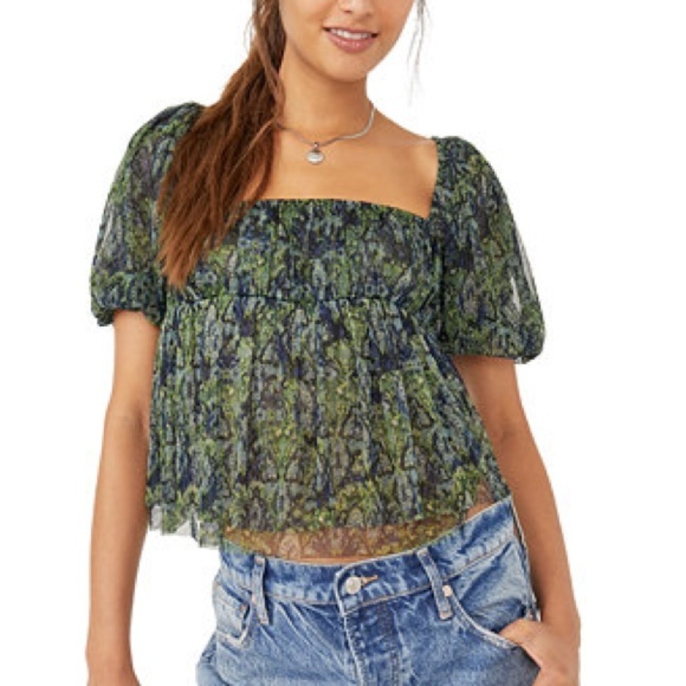 Free People Penelope Blouse Deep Sea Color New With Tags Size Small - Picture 3 of 8